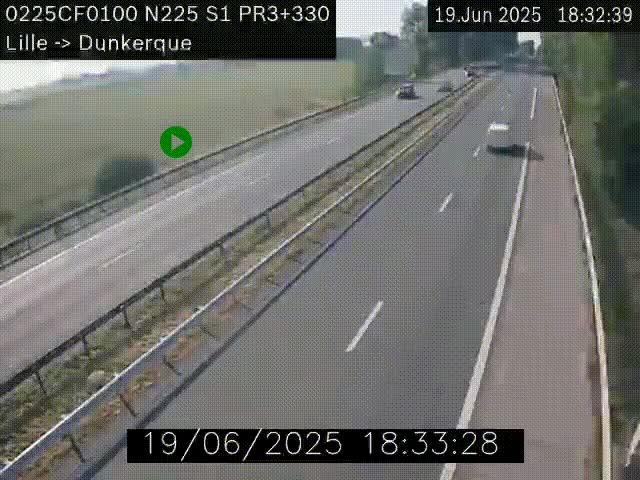 Webcam autoroute A25 (N225) à hauteur de Bergues (Bierne). Vue orientée vers Dunkerque.