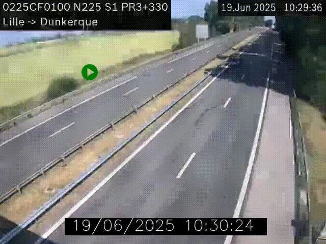Webcam autoroute A25 (N225) à hauteur de Bergues (Bierne). Vue orientée vers Dunkerque.