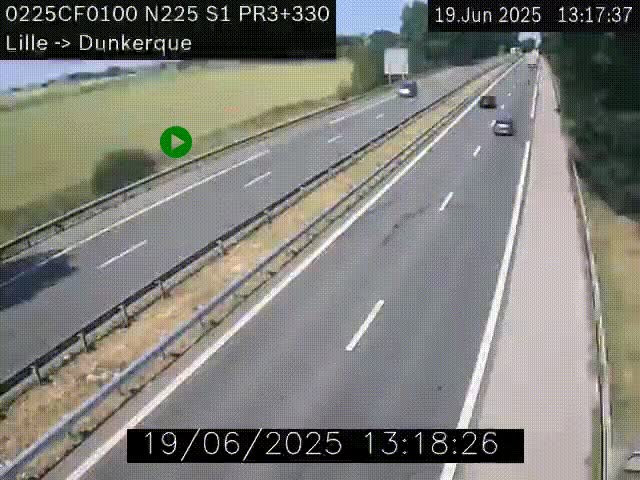 Webcam autoroute A25 (N225) à hauteur de Bergues (Bierne). Vue orientée vers Dunkerque.