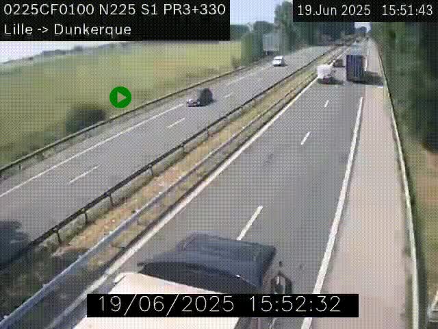 Webcam autoroute A25 (N225) à hauteur de Bergues (Bierne). Vue orientée vers Dunkerque.