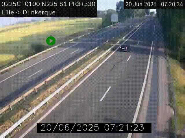 Webcam autoroute A25 (N225) à hauteur de Bergues (Bierne). Vue orientée vers Dunkerque.