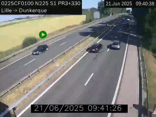 Webcam autoroute A25 (N225) à hauteur de Bergues (Bierne). Vue orientée vers Dunkerque.