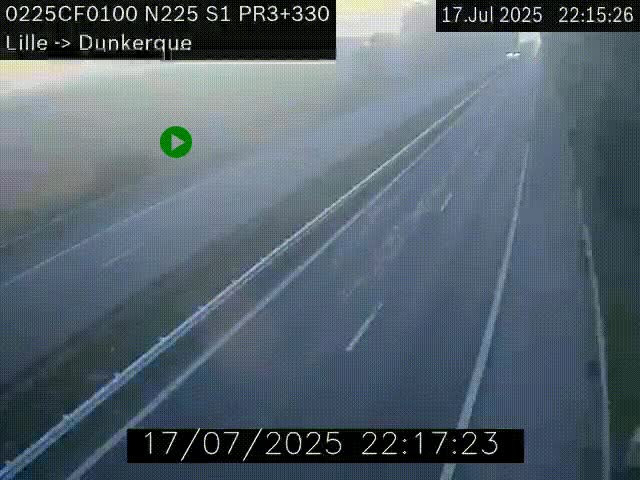Webcam autoroute A25 (N225) à hauteur de Bergues (Bierne). Vue orientée vers Dunkerque.