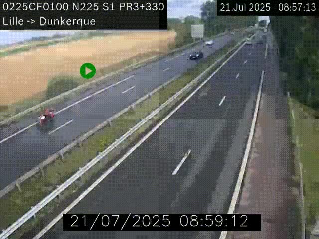 Webcam autoroute A25 (N225) à hauteur de Bergues (Bierne). Vue orientée vers Dunkerque.
