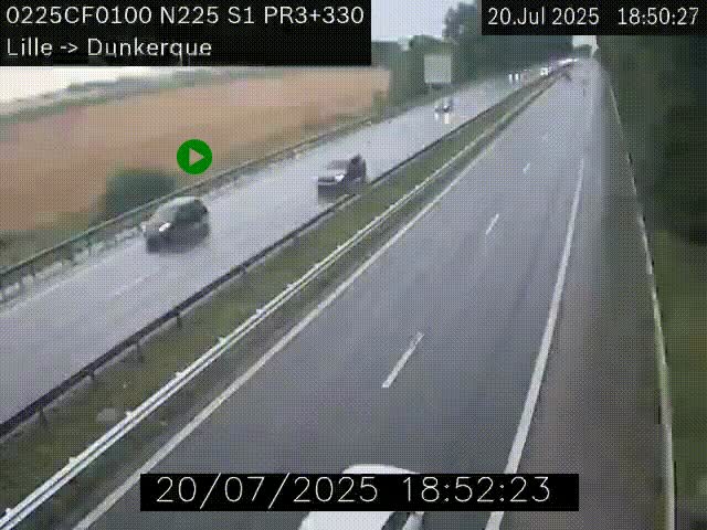 Webcam autoroute A25 (N225) à hauteur de Bergues (Bierne). Vue orientée vers Dunkerque.