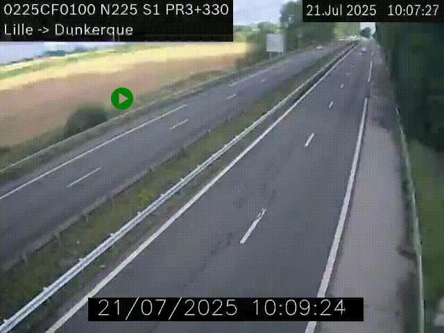 Webcam autoroute A25 (N225) à hauteur de Bergues (Bierne). Vue orientée vers Dunkerque.