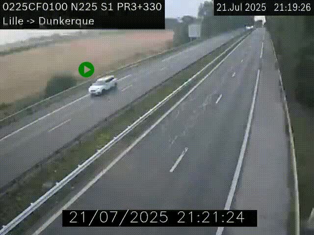Webcam autoroute A25 (N225) à hauteur de Bergues (Bierne). Vue orientée vers Dunkerque.