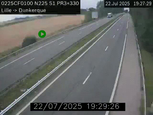 Webcam autoroute A25 (N225) à hauteur de Bergues (Bierne). Vue orientée vers Dunkerque.