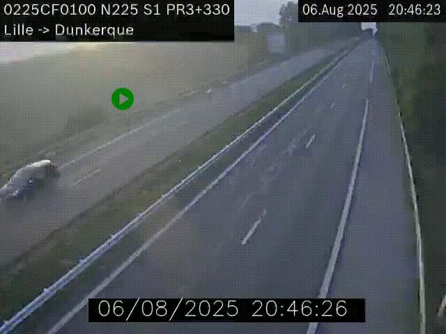 Webcam autoroute A25 (N225) à hauteur de Bergues (Bierne). Vue orientée vers Dunkerque.