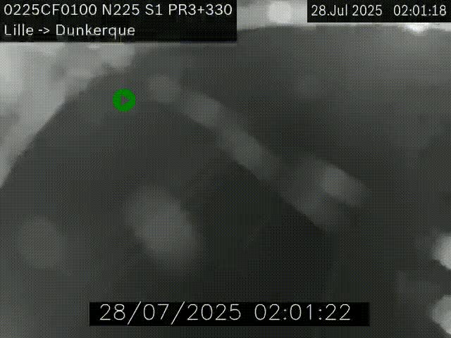 Webcam autoroute A25 (N225) à hauteur de Bergues (Bierne). Vue orientée vers Dunkerque.