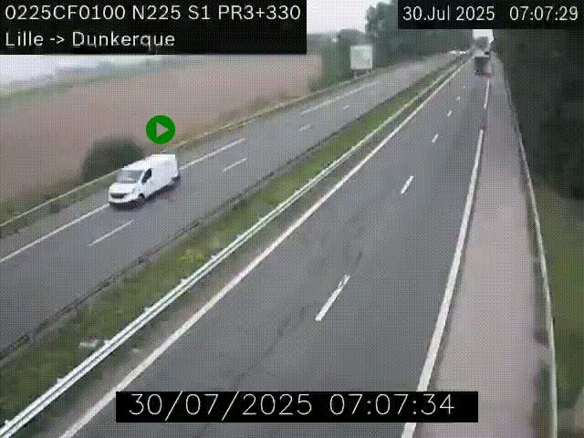 Webcam autoroute A25 (N225) à hauteur de Bergues (Bierne). Vue orientée vers Dunkerque.