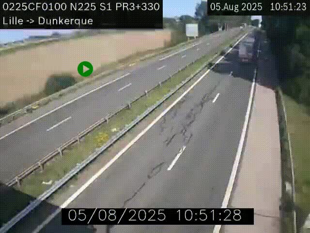 Webcam autoroute A25 (N225) à hauteur de Bergues (Bierne). Vue orientée vers Dunkerque.