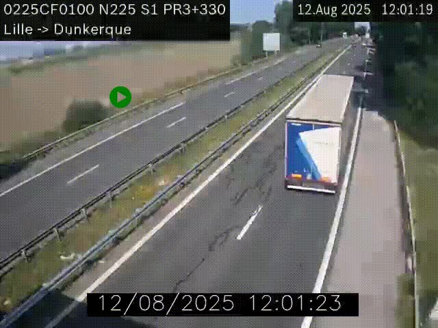 Webcam autoroute A25 (N225) à hauteur de Bergues (Bierne). Vue orientée vers Dunkerque.