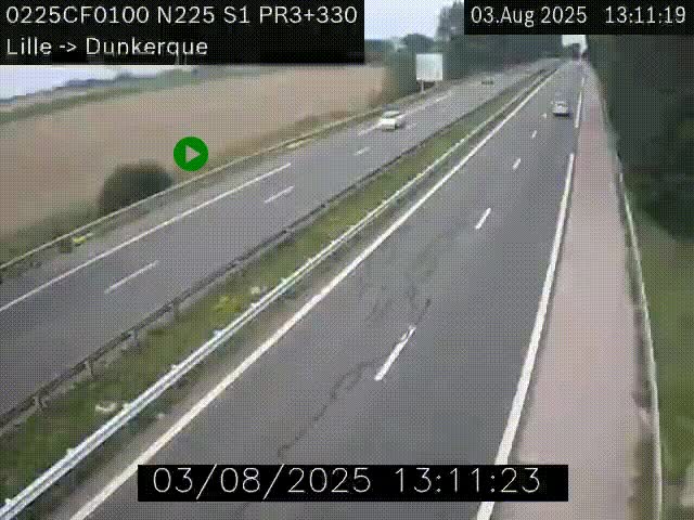 Webcam autoroute A25 (N225) à hauteur de Bergues (Bierne). Vue orientée vers Dunkerque.