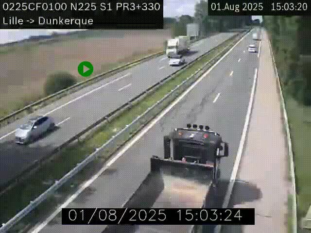Webcam autoroute A25 (N225) à hauteur de Bergues (Bierne). Vue orientée vers Dunkerque.