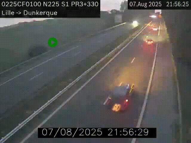 Webcam autoroute A25 (N225) à hauteur de Bergues (Bierne). Vue orientée vers Dunkerque.