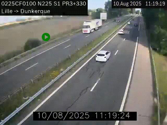 Webcam autoroute A25 (N225) à hauteur de Bergues (Bierne). Vue orientée vers Dunkerque.