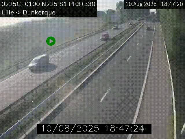 Webcam autoroute A25 (N225) à hauteur de Bergues (Bierne). Vue orientée vers Dunkerque.
