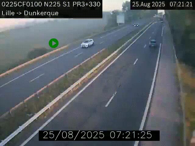 Webcam autoroute A25 (N225) à hauteur de Bergues (Bierne). Vue orientée vers Dunkerque.