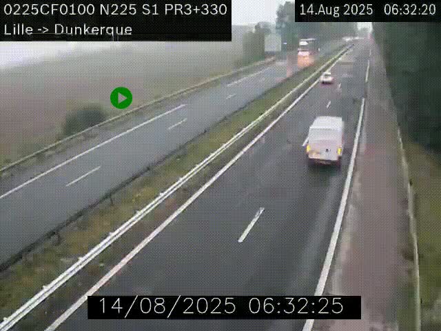 Webcam autoroute A25 (N225) à hauteur de Bergues (Bierne). Vue orientée vers Dunkerque.