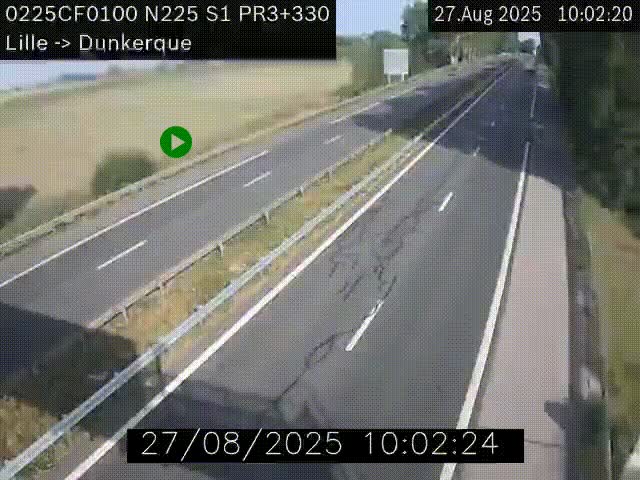 Webcam autoroute A25 (N225) à hauteur de Bergues (Bierne). Vue orientée vers Dunkerque.