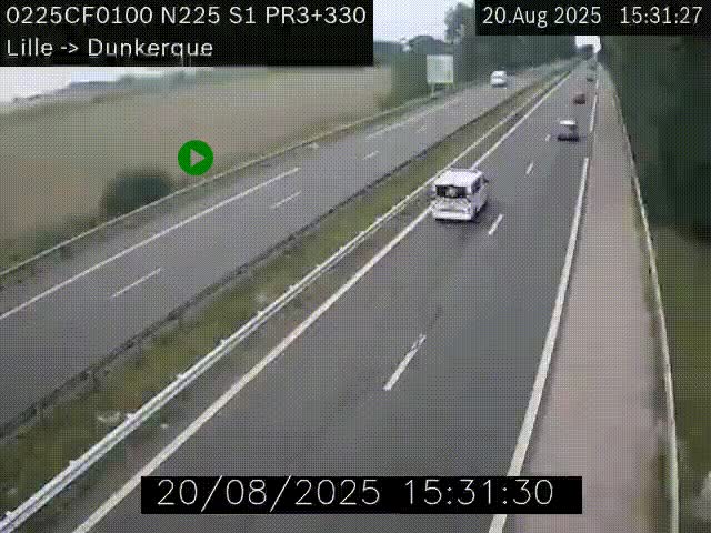 Webcam autoroute A25 (N225) à hauteur de Bergues (Bierne). Vue orientée vers Dunkerque.