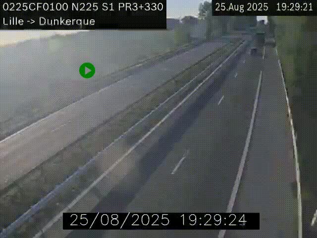 Webcam autoroute A25 (N225) à hauteur de Bergues (Bierne). Vue orientée vers Dunkerque.