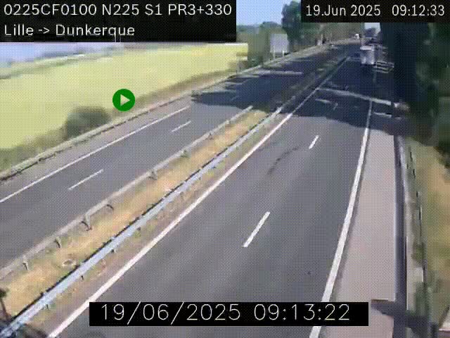 <h2>Webcam autoroute A25 (N225) à hauteur de Bergues (Bierne). Vue orientée vers Dunkerque.</h2>