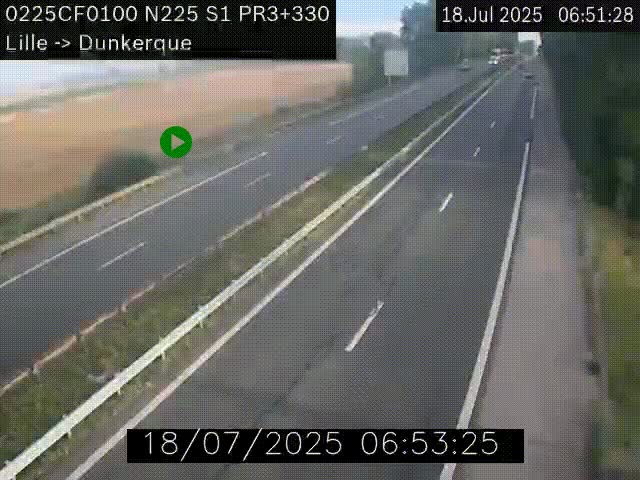 <h2>Webcam autoroute A25 (N225) à hauteur de Bergues (Bierne). Vue orientée vers Dunkerque.</h2>