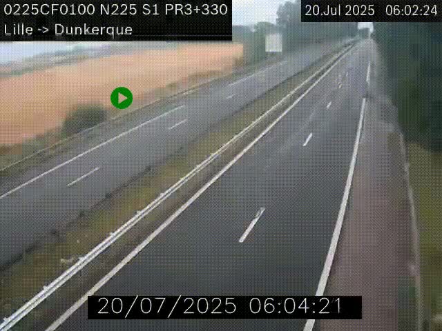 <h2>Webcam autoroute A25 (N225) à hauteur de Bergues (Bierne). Vue orientée vers Dunkerque.</h2>