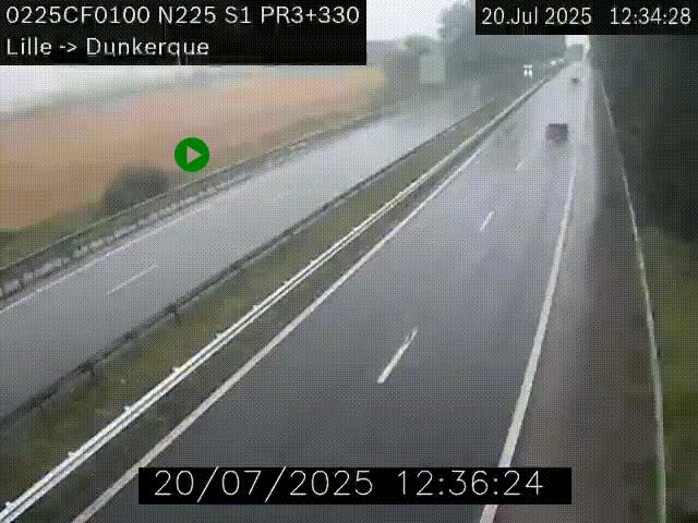 <h2>Webcam autoroute A25 (N225) à hauteur de Bergues (Bierne). Vue orientée vers Dunkerque.</h2>