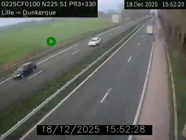 <h2>Webcam autoroute A25 (N225) à hauteur de Bergues (Bierne). Vue orientée vers Dunkerque.</h2>
