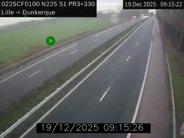<h2>Webcam autoroute A25 (N225) à hauteur de Bergues (Bierne). Vue orientée vers Dunkerque.</h2>