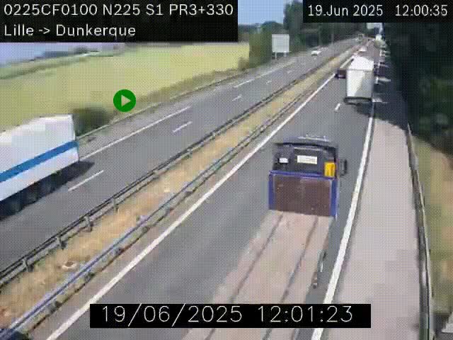 Webcam autoroute A25 (N225) à hauteur de Bergues (Bierne). Vue orientée vers Dunkerque.