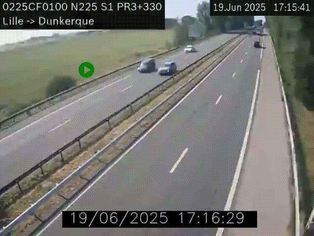 <h2>Webcam autoroute A25 (N225) à hauteur de Bergues (Bierne). Vue orientée vers Dunkerque.</h2>