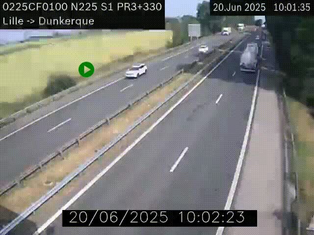 <h2>Webcam autoroute A25 (N225) à hauteur de Bergues (Bierne). Vue orientée vers Dunkerque.</h2>