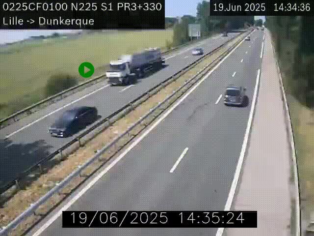 <h2>Webcam autoroute A25 (N225) à hauteur de Bergues (Bierne). Vue orientée vers Dunkerque.</h2>
