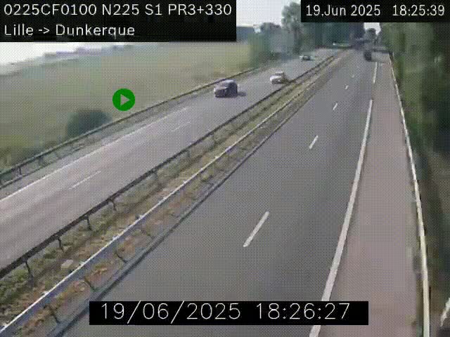 <h2>Webcam autoroute A25 (N225) à hauteur de Bergues (Bierne). Vue orientée vers Dunkerque.</h2>