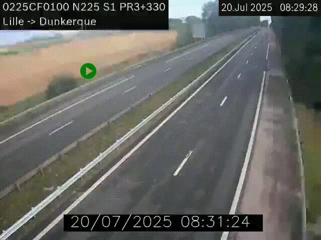 <h2>Webcam autoroute A25 (N225) à hauteur de Bergues (Bierne). Vue orientée vers Dunkerque.</h2>