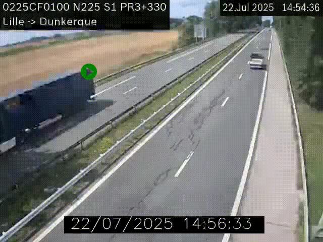 <h2>Webcam autoroute A25 (N225) à hauteur de Bergues (Bierne). Vue orientée vers Dunkerque.</h2>
