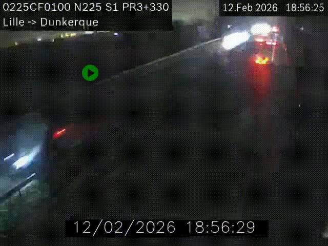 <h2>Webcam autoroute A25 (N225) à hauteur de Bergues (Bierne). Vue orientée vers Dunkerque.</h2>