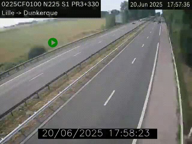 <h2>Webcam autoroute A25 (N225) à hauteur de Bergues (Bierne). Vue orientée vers Dunkerque.</h2>