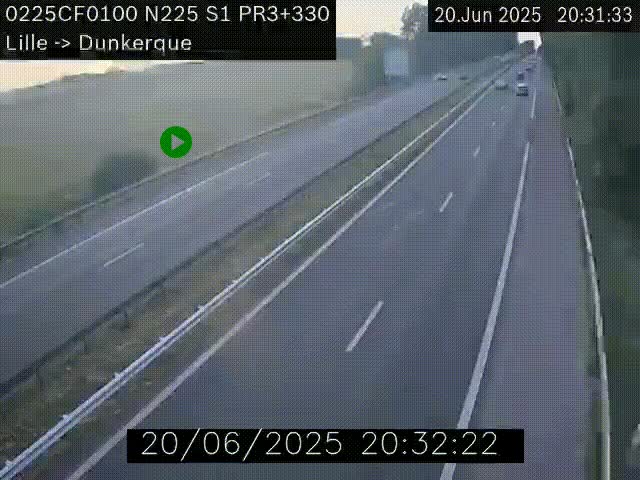 <h2>Webcam autoroute A25 (N225) à hauteur de Bergues (Bierne). Vue orientée vers Dunkerque.</h2>