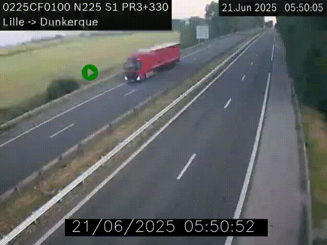 <h2>Webcam autoroute A25 (N225) à hauteur de Bergues (Bierne). Vue orientée vers Dunkerque.</h2>