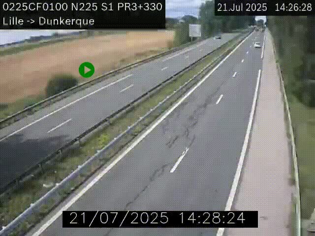 <h2>Webcam autoroute A25 (N225) à hauteur de Bergues (Bierne). Vue orientée vers Dunkerque.</h2>