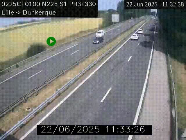 <h2>Webcam autoroute A25 (N225) à hauteur de Bergues (Bierne). Vue orientée vers Dunkerque.</h2>