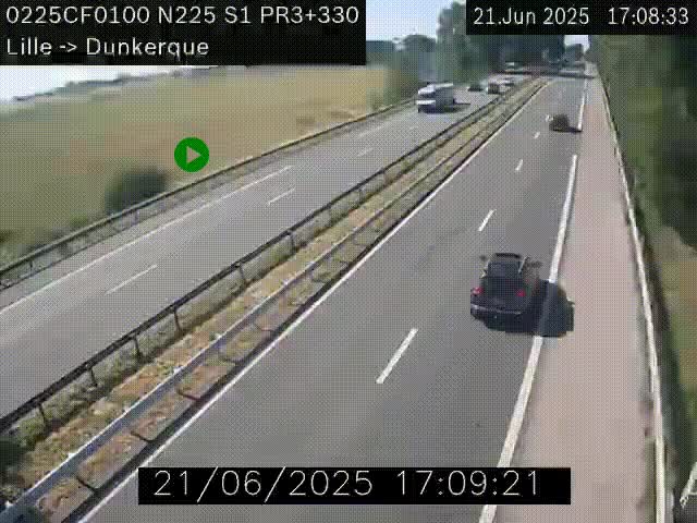 <h2>Webcam autoroute A25 (N225) à hauteur de Bergues (Bierne). Vue orientée vers Dunkerque.</h2>