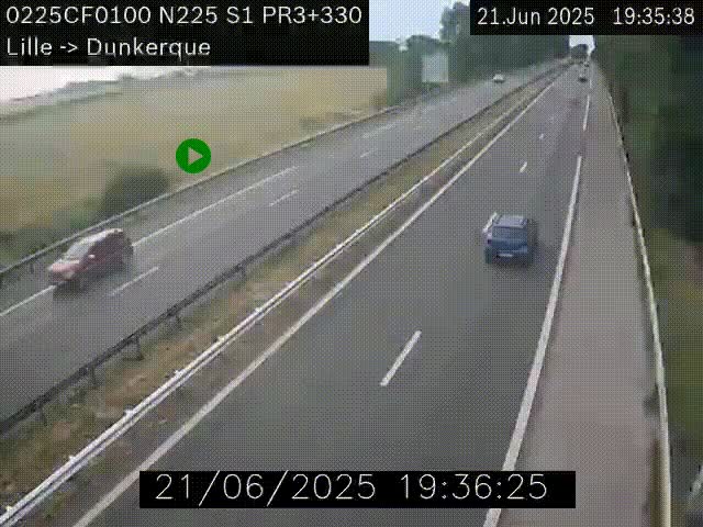 <h2>Webcam autoroute A25 (N225) à hauteur de Bergues (Bierne). Vue orientée vers Dunkerque.</h2>