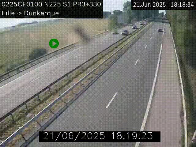<h2>Webcam autoroute A25 (N225) à hauteur de Bergues (Bierne). Vue orientée vers Dunkerque.</h2>