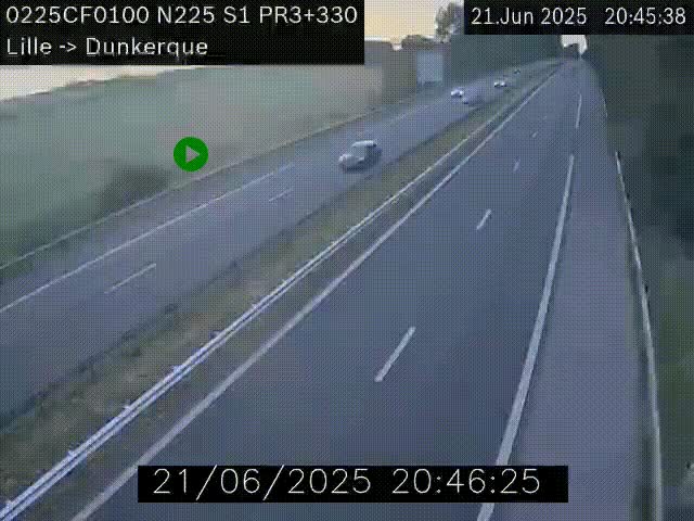 <h2>Webcam autoroute A25 (N225) à hauteur de Bergues (Bierne). Vue orientée vers Dunkerque.</h2>